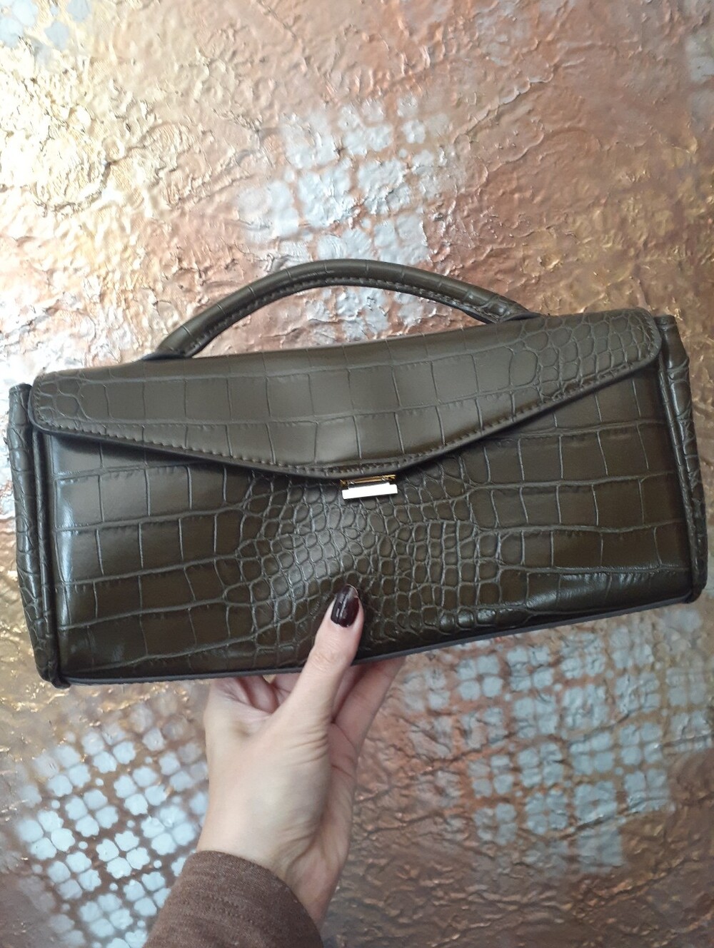 Zara Nwot Classic Faux Croc-Embossed Olive Top-Handle Women's Bag